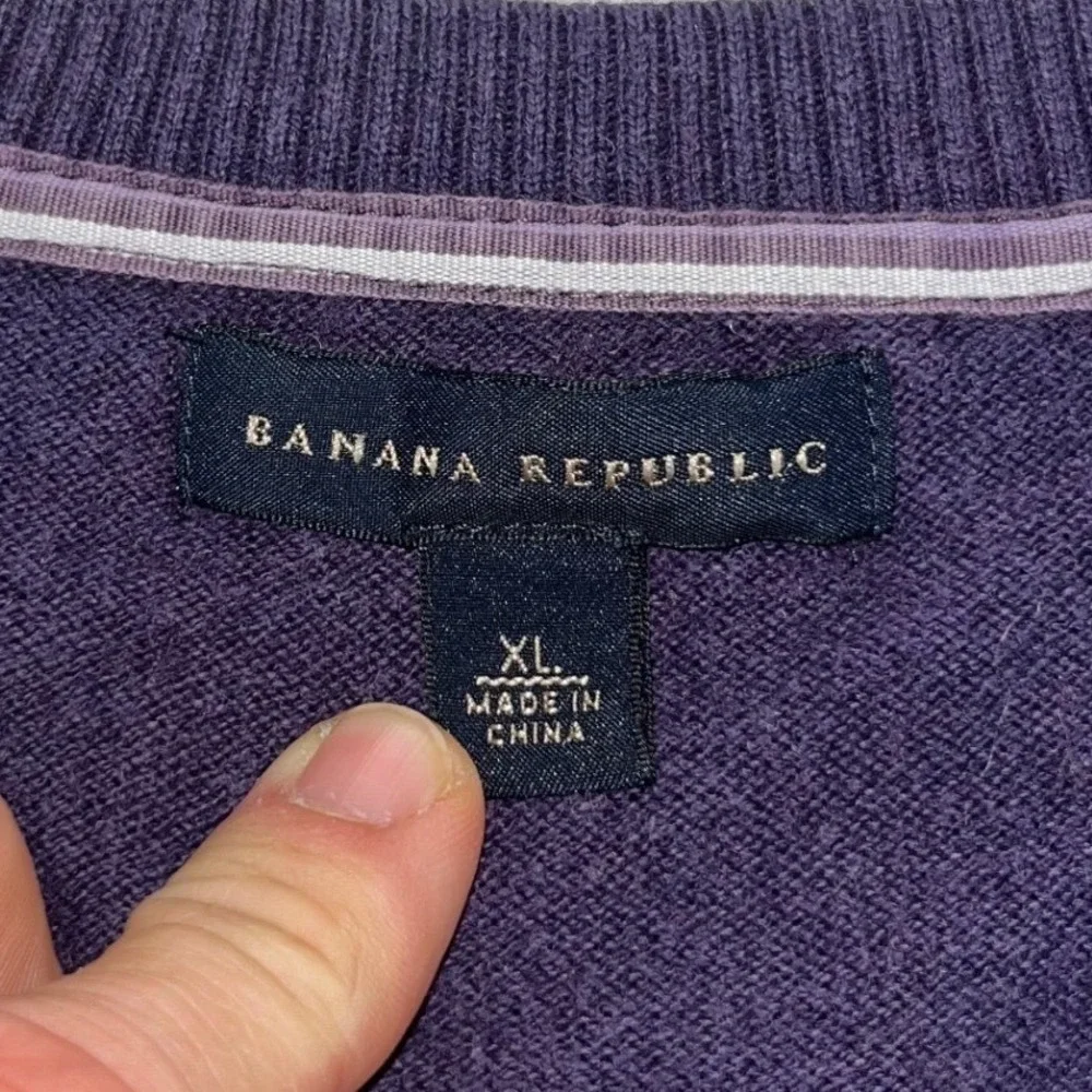 Banana Republic Mens XL Extra Large‎ Purple Cotton Cashmere V-Neck Sweater